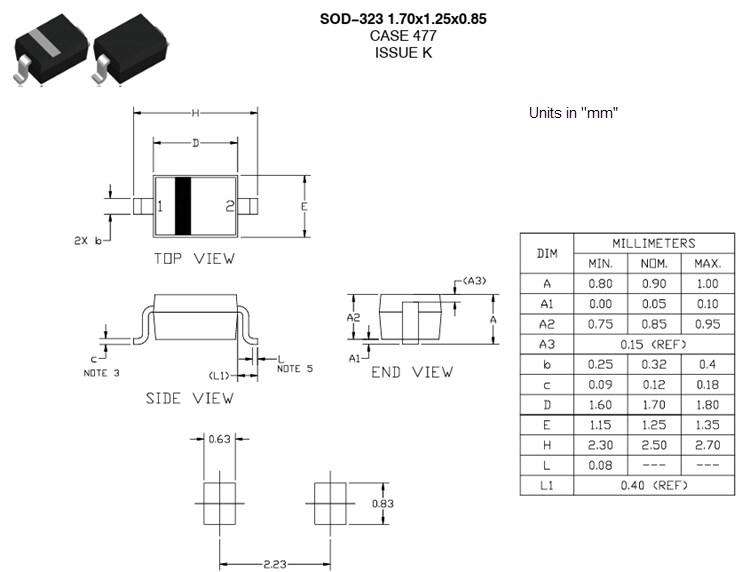 Mechanical Drawing - onsemi MM3Z Zener Diode